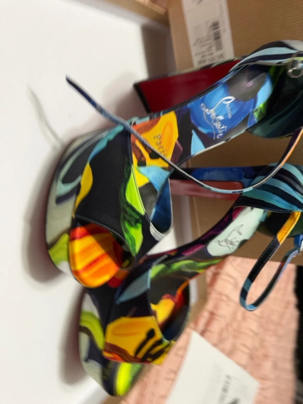 Christian Louboutin Multicolor Floral Platform Heels with Red Sole - Picture 9 of 10